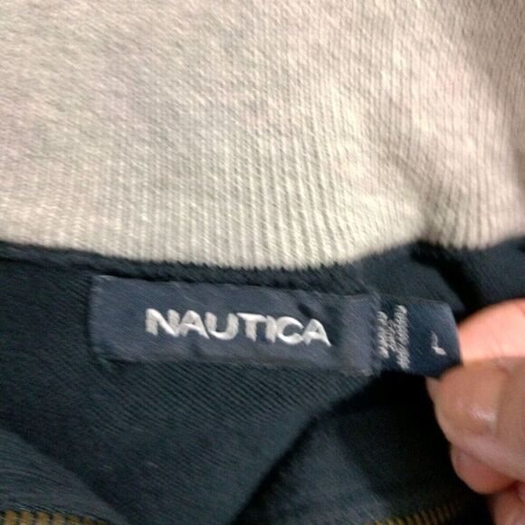 Nautica 1/4 Zip Mock Neck Sweater Mens Large Navy Blue Casual Pullover - Picture 4 of 5